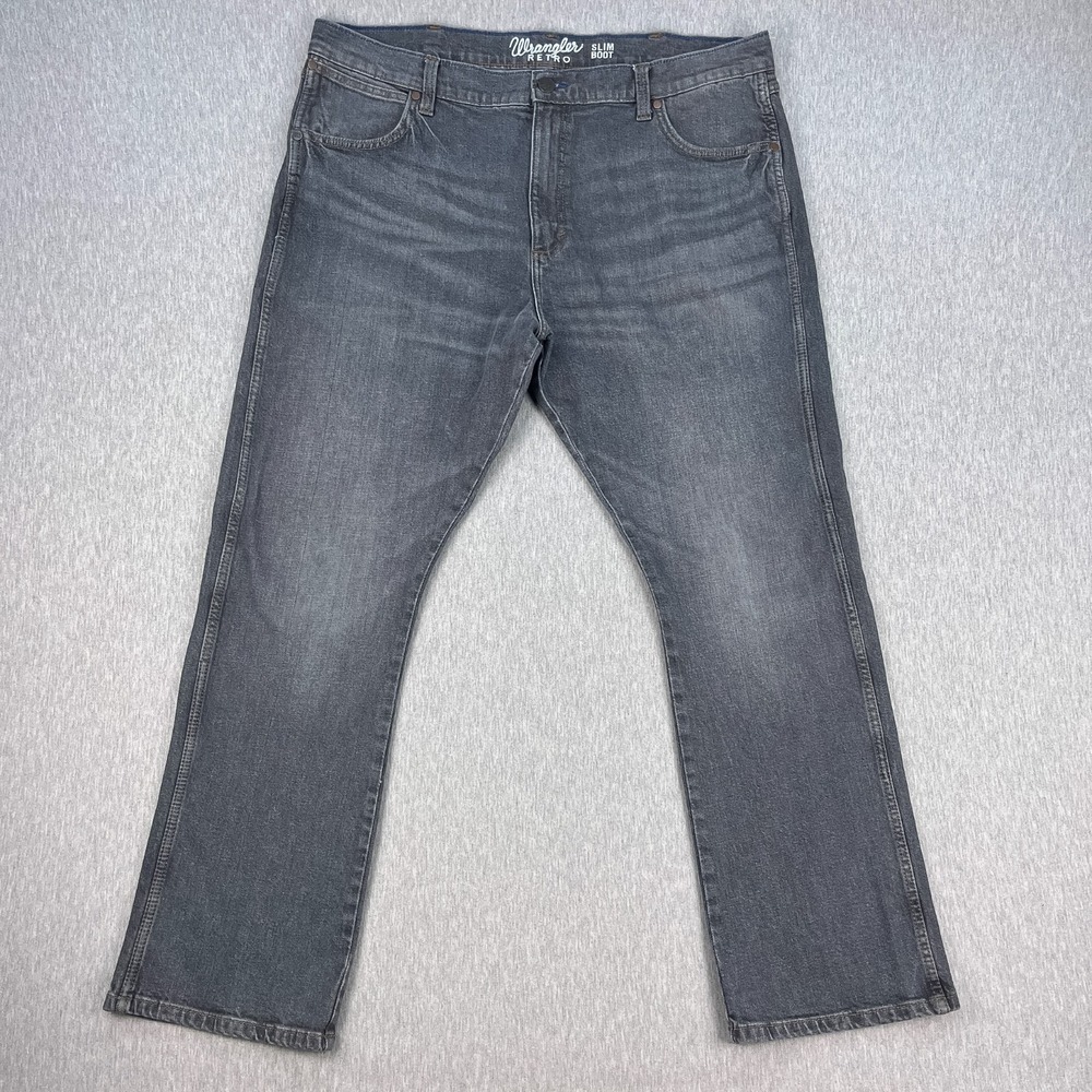 Wrangler Retro Slim Boot Cut Jeans Mens 40x32 Faded Gray Denim Western Work